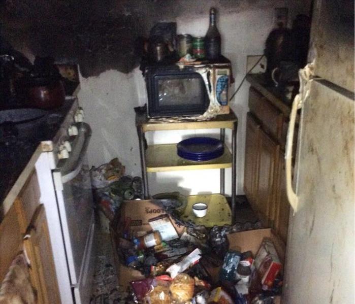 fire ravaged contents in a room
