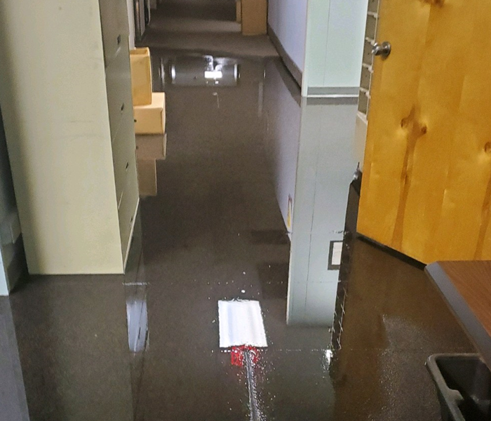 A water damage in a commercial building before restoration began